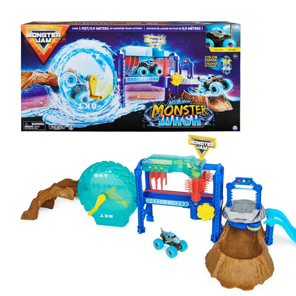 Monster Jam, Megalodon Monster Wash Playset with Color-Changing 1:64 Vehicle